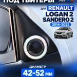 Подиумы в двери под твитеры, пищалки, динамики для Renault Logan 2 — Стандартные уголки в двери на Renault Logan 2, Sander...